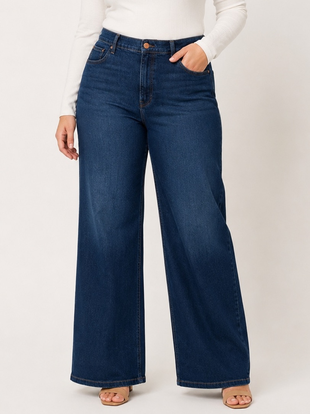 GAP High Rise Stride Wide Leg Jeans Dark Wash 33/16 Tall Altered Waist